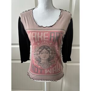 Vintage 90's Make Art Not War 3/4 Sleeve Hippie Boho Size XS